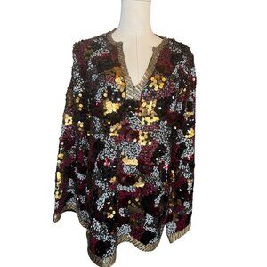ZARA M Sequin Embellished Multicolor V-Neck Cardigan Jacket